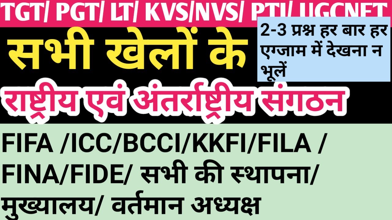 सभी खेलों की राष्ट्रीय एवं अंतर्राष्ट्रीय संगठन /National and International all Sports Organization