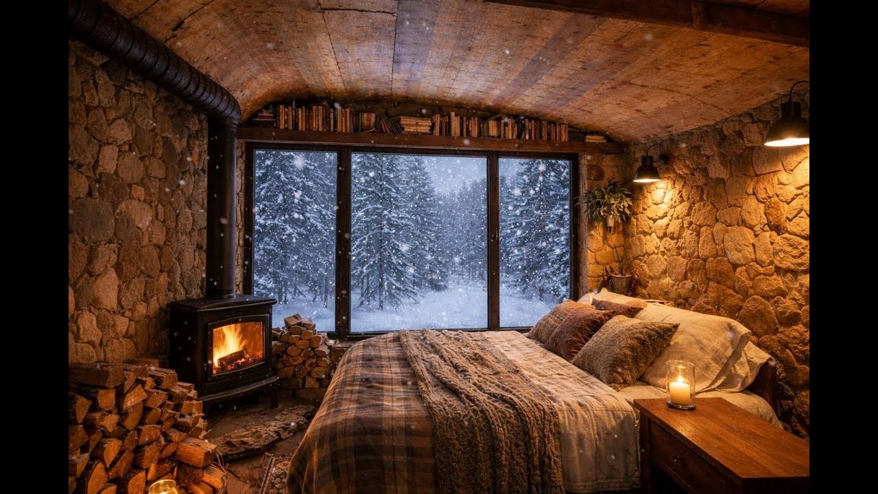 Cozy Winter Cabin 🔥 Crackling Fire Sounds | Sleep, Relax & Study