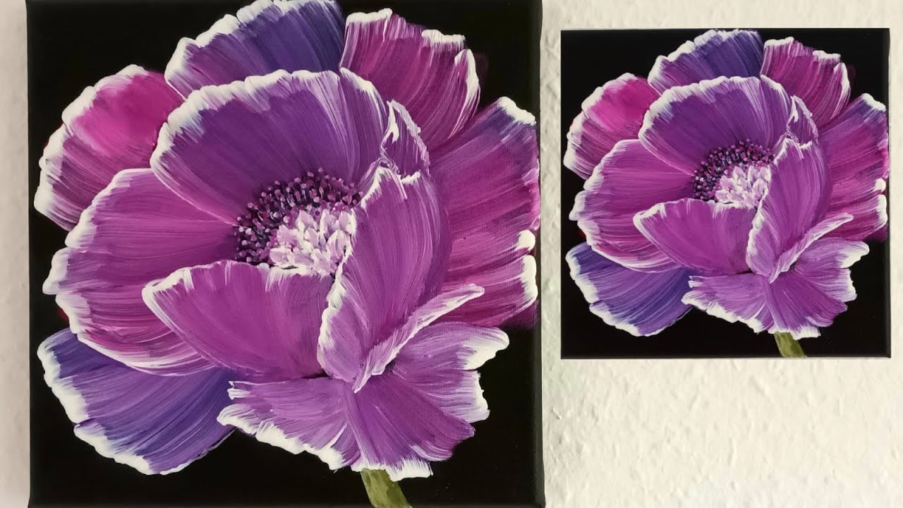 How to paint easy colorful flower / Demonstration /Acrylic Technique on canvas / Blume Malen Acryl