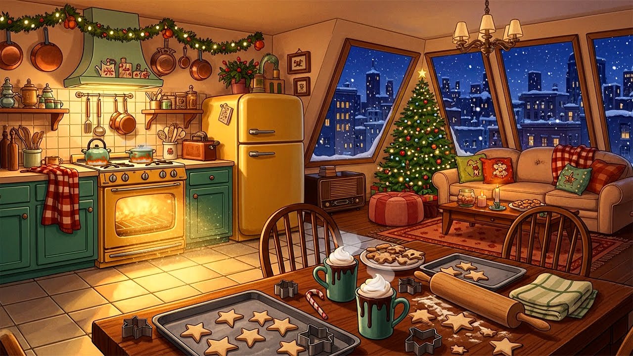 A Snowy Night with 1940s Oldies Playing in Another Room on Attic Apartment ❄️ Cozy Winter for Sleep