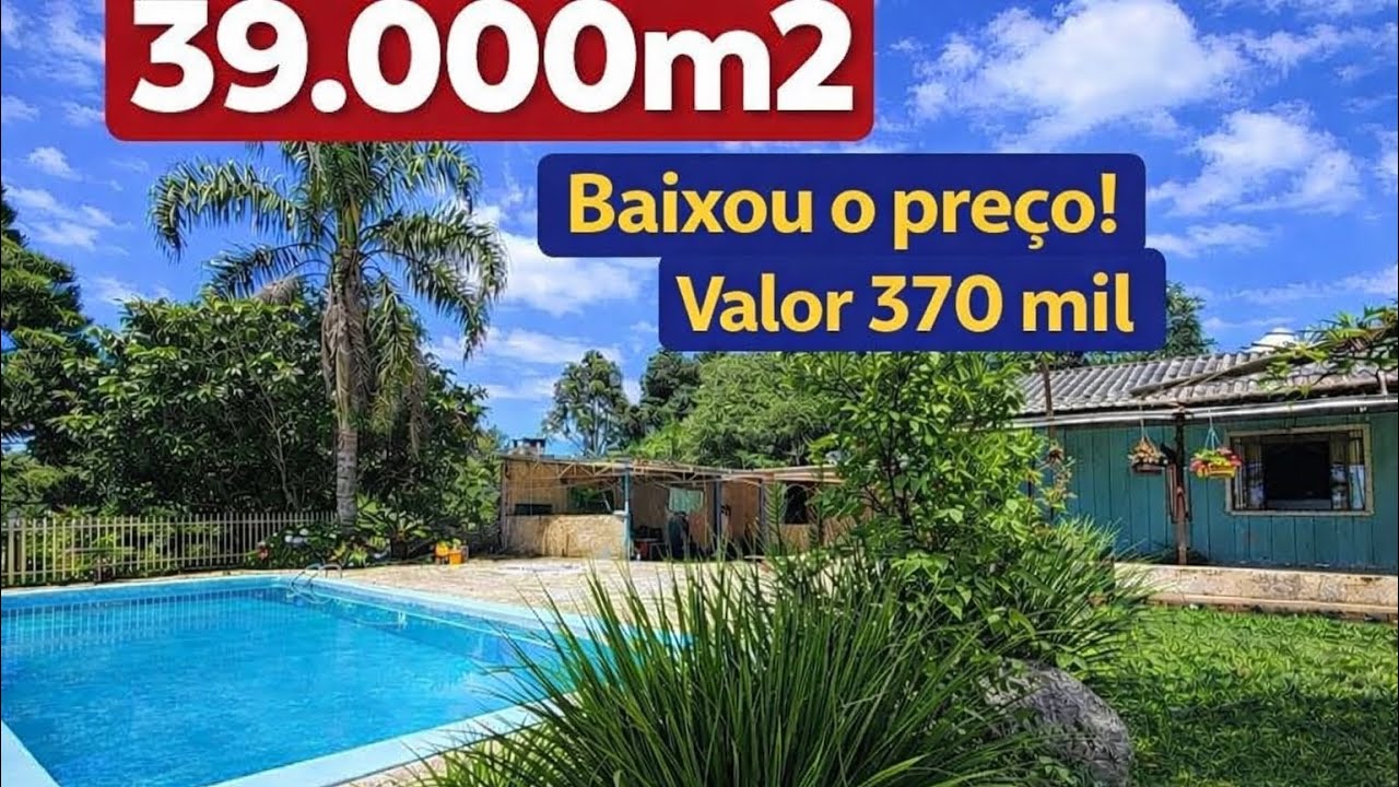 BAIXOU O VALOR | CHÁCARA À VENDA EM QUITANDINHA PR | 39.000 m² | PISCINA | R$ 370 MIL