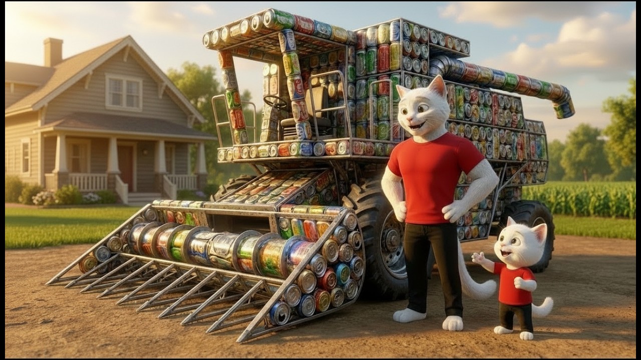 KITTEN’S DAD PROMISE BUILDING A DREAM HARVESTER FROM CANS FOR HIS KITTEN