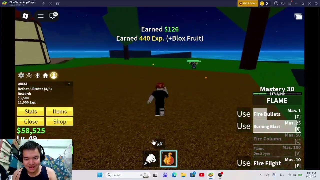 ตอนที่3 ผลไฟไม่ตายและใช้มือเปล่าไม่ใช้อาวุธในเกม roblox แมพวันพีช