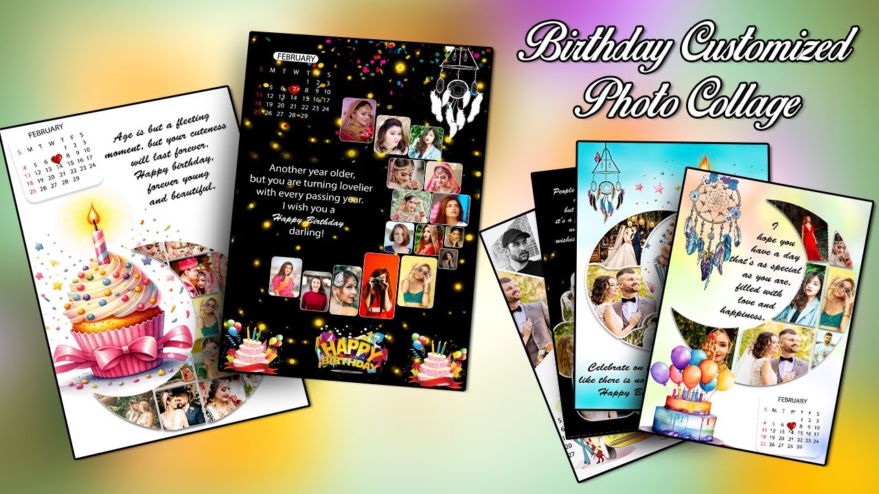 Customized Birthday Frame Psd ll Moon Shape Birthday Collage Psd Templates