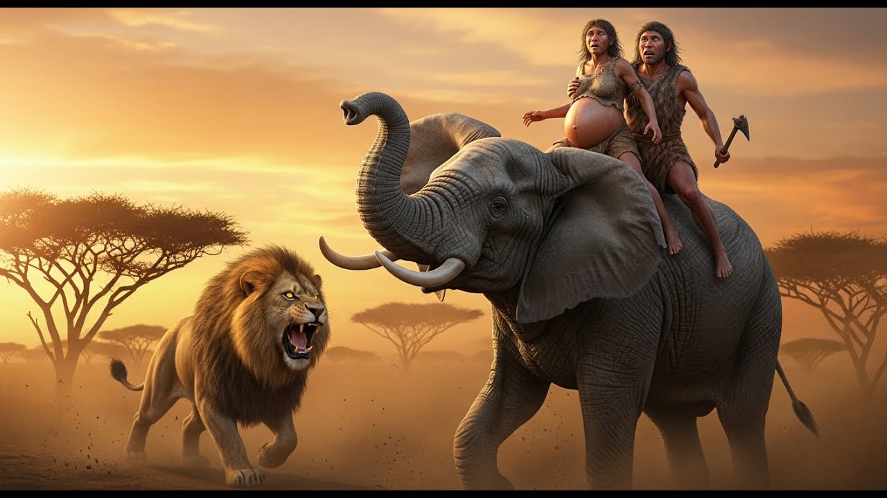 How Did A Pregnant Homo Habilis Couple Escape a Lion on an Elephant’s Back in Prehistoric Times?