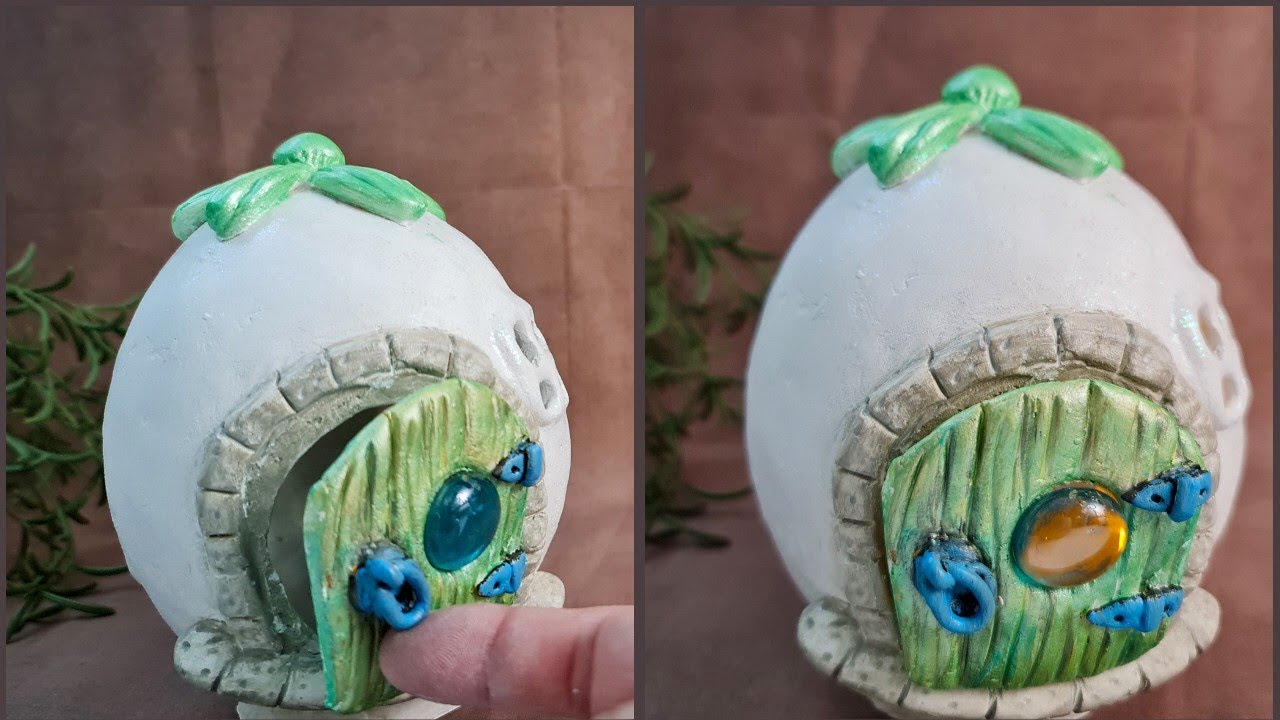 Egg House Lamp DIY Easter Craft Idea with Air Dry Clay/ Texture Paste