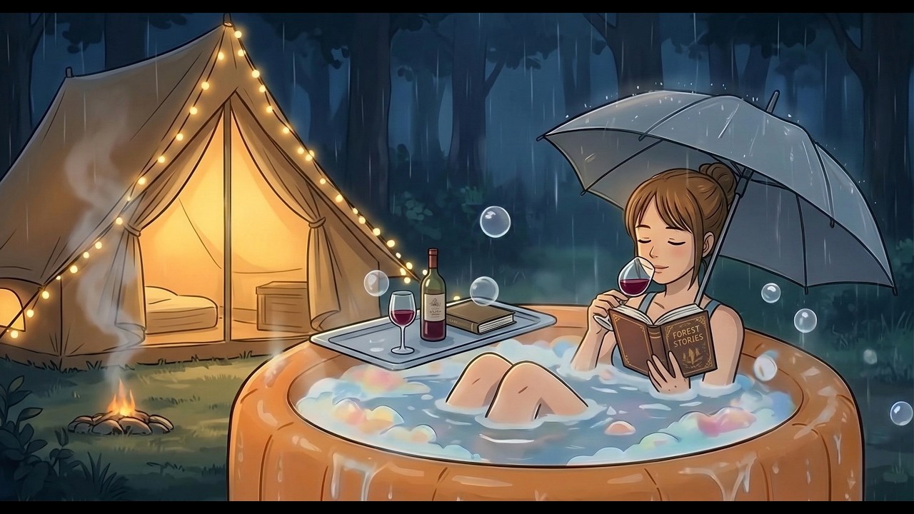Rainy Day Camping in a Lush Forest & Making Crispy Korean Pancakes | Ghibli-Style ASMR