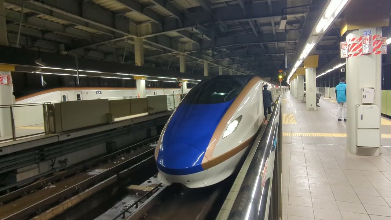 2026年2月8日北陸新幹線金沢(駅)13番のりばE7系F3編成571Eはくたか571号 14番のりばE7系F45編成8535Eかがやき535号 12番のりばW7系W10編成1040Eつるぎ40号