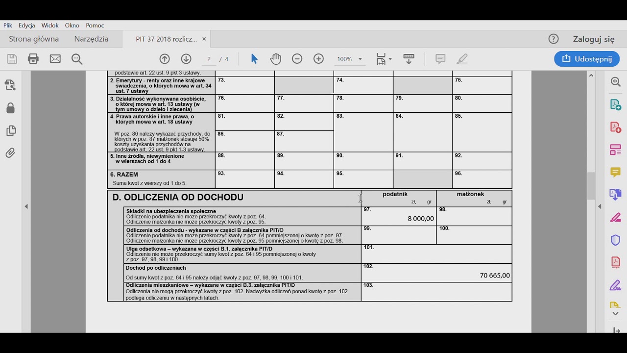 Instrukcja wyliczania dochodu dla os&oacute;b indywidualnych za rok 2018 PIT-37 Czyste Powietrze