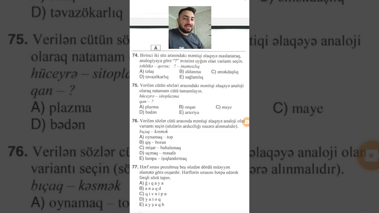 75-ci sualı hər 5 nəfərdən sadəcə 1-i d&uuml;z tapır#məntiq #analogiya #magistr #test #izah