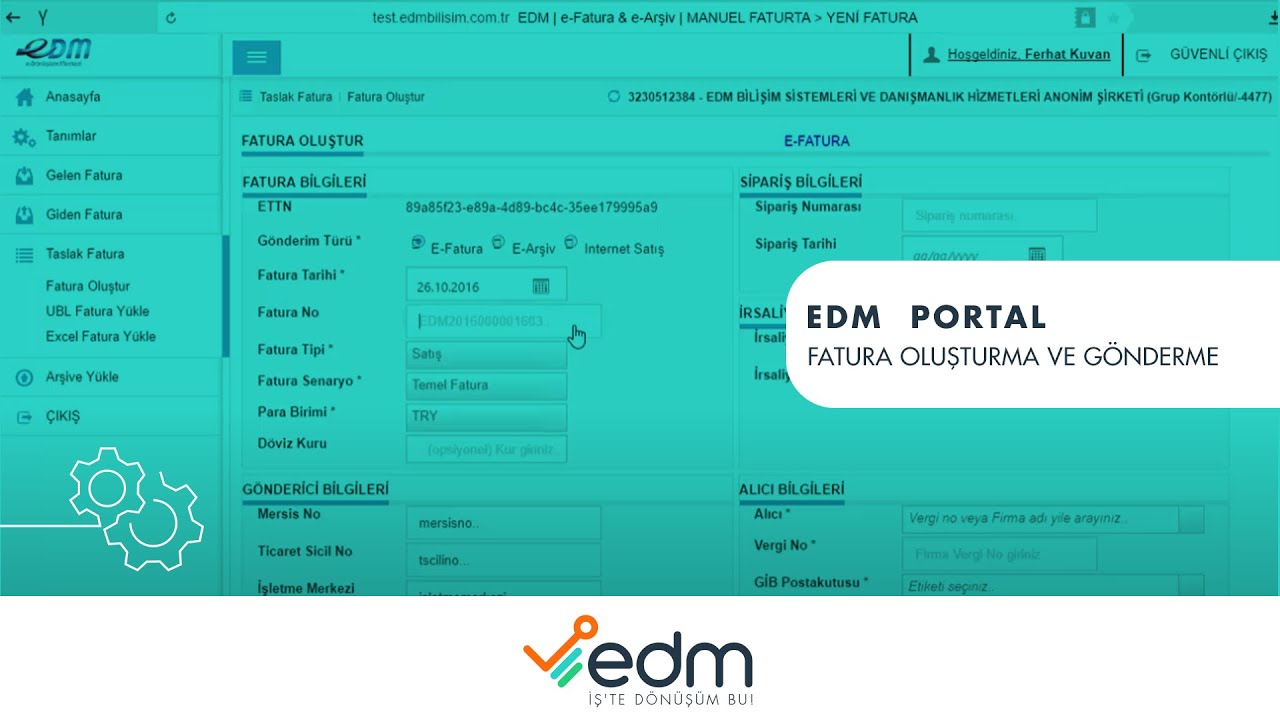EDM PORTALDEN FATURA OLUŞTURMA VE GÖNDERME