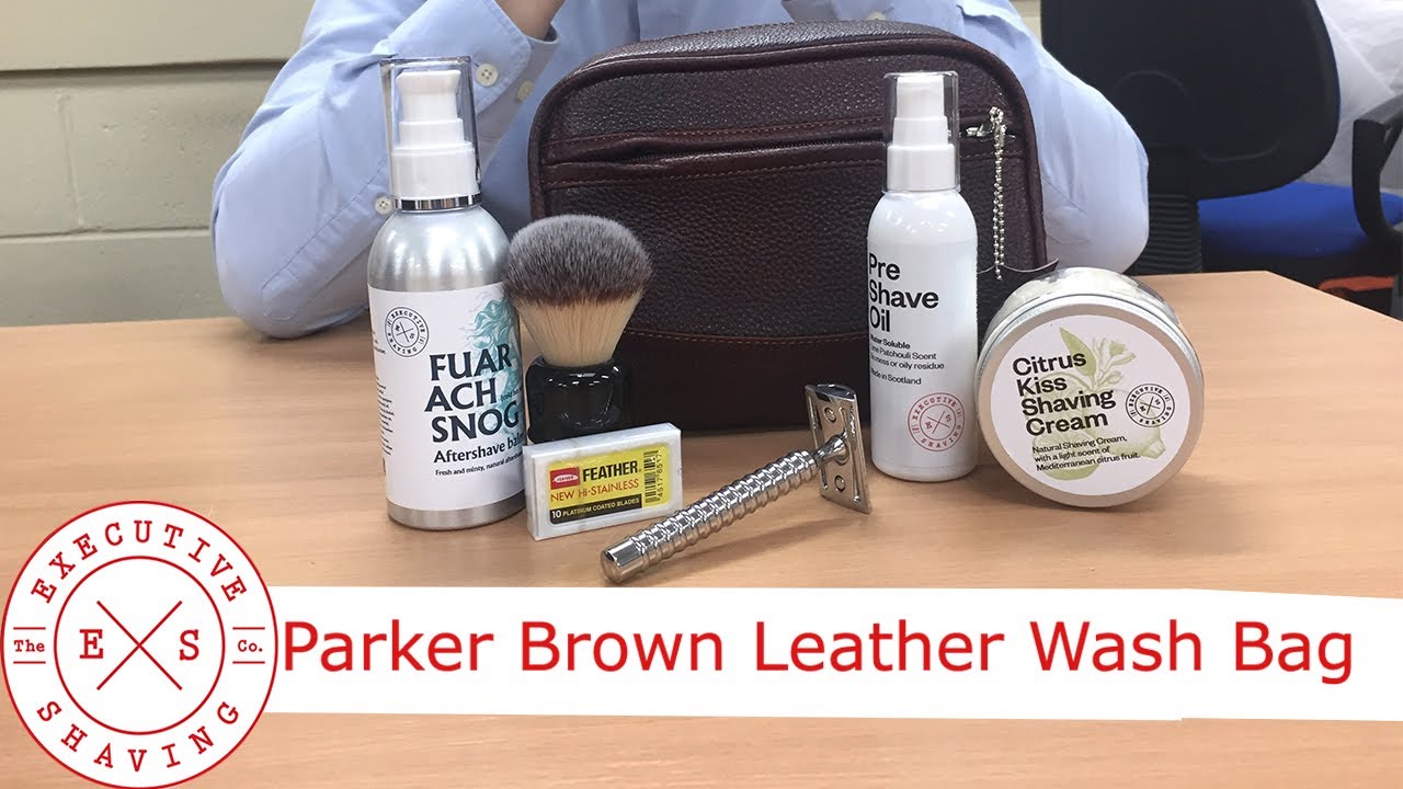 A Quick Look At Our Parker Brown Leather Wash Bag @ The Executive Shaving Company