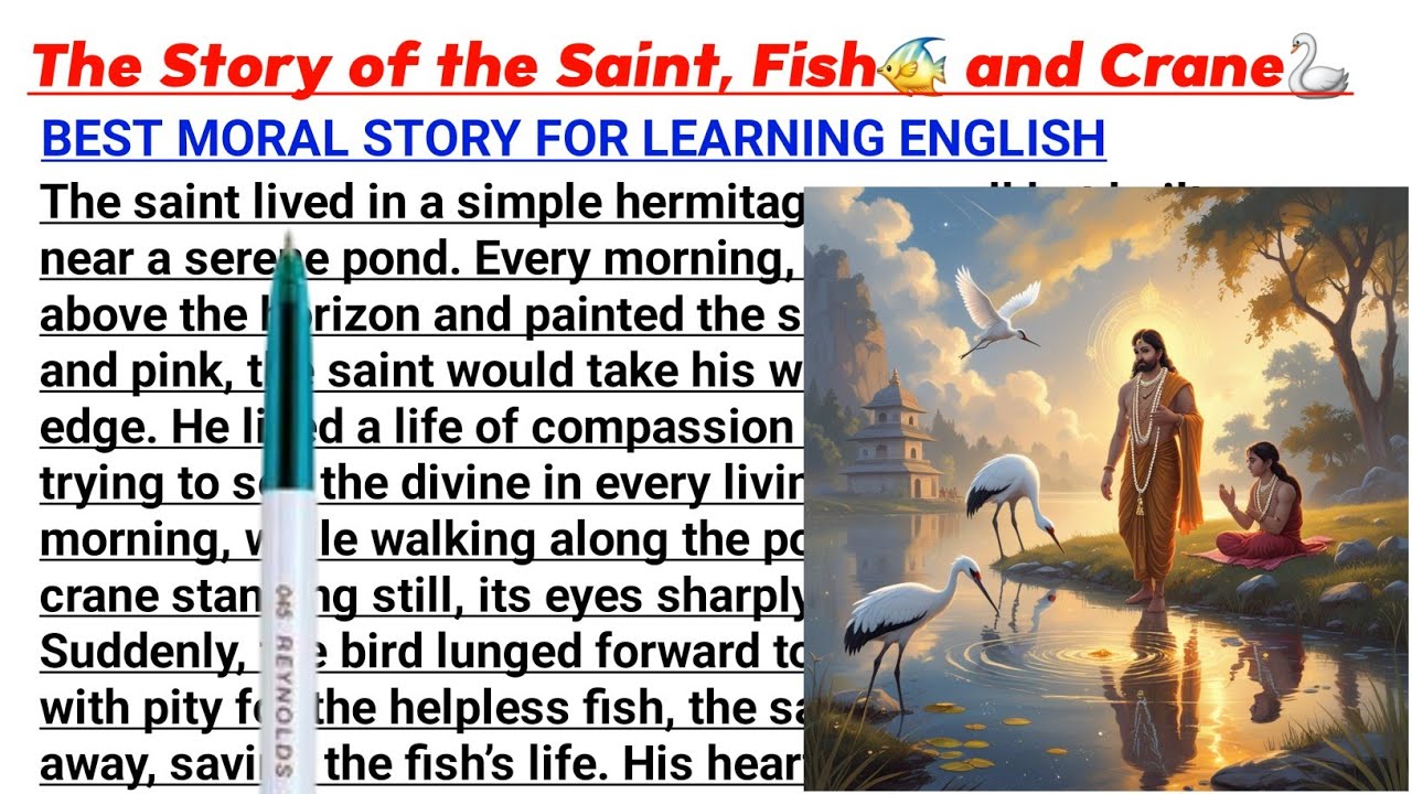 The Story of Saint,Fish and Crane||English Reading||English Story || English padhna kaise sikhe?