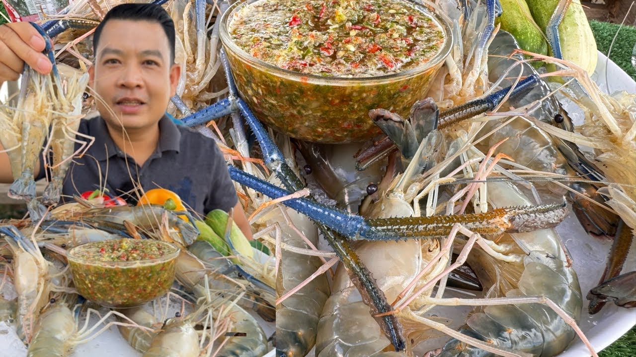กุ้งแม่น้ำ ซาซิมิ น้ำจิ้มรสเด็ด แซ่บคักอิหลีครับ