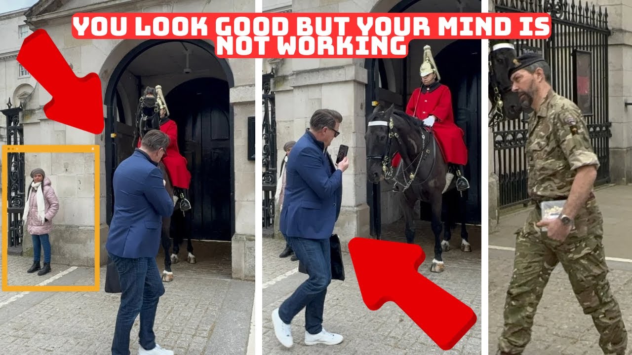 OUTSIDE THE WHITE LINE ! YOU MAY LOOK GOOD 👍 BUT VERY DISRESPECTFUL WITH THE HORSE GUARDS