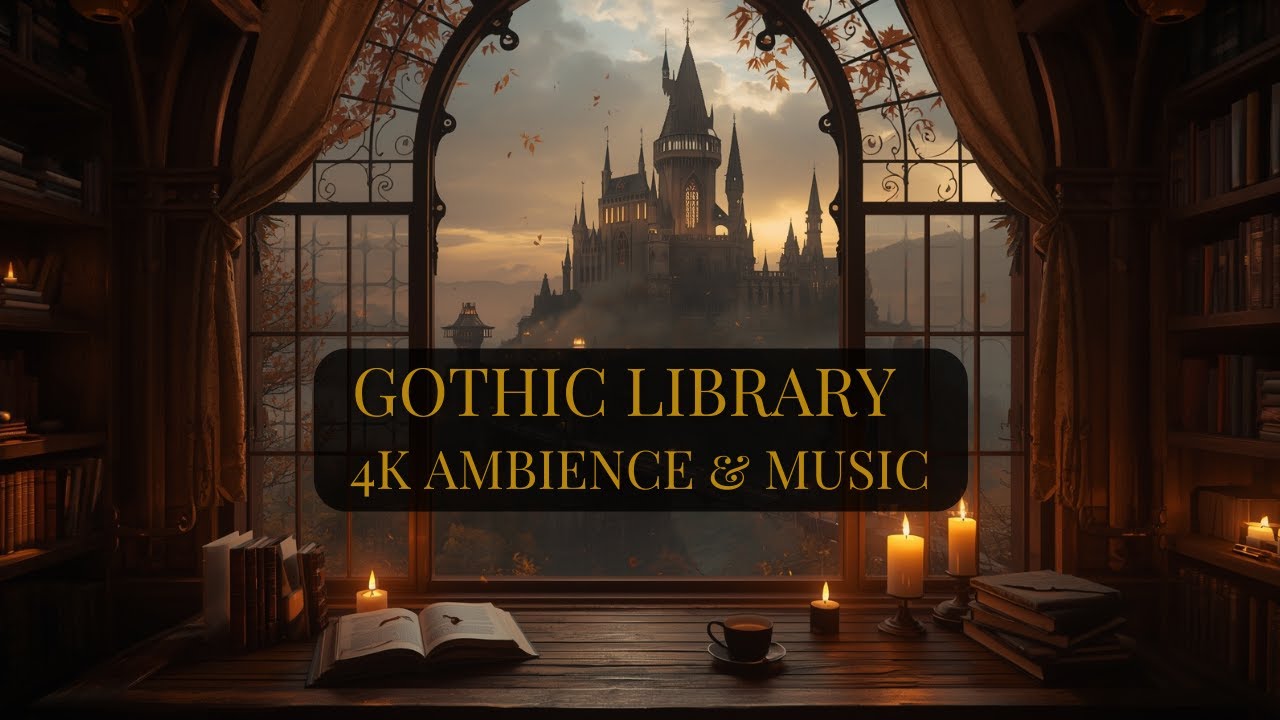 Gothic Library Dark Academia  – Autumn Leaves, Candlelight & Calm Study Atmosphere (4K)