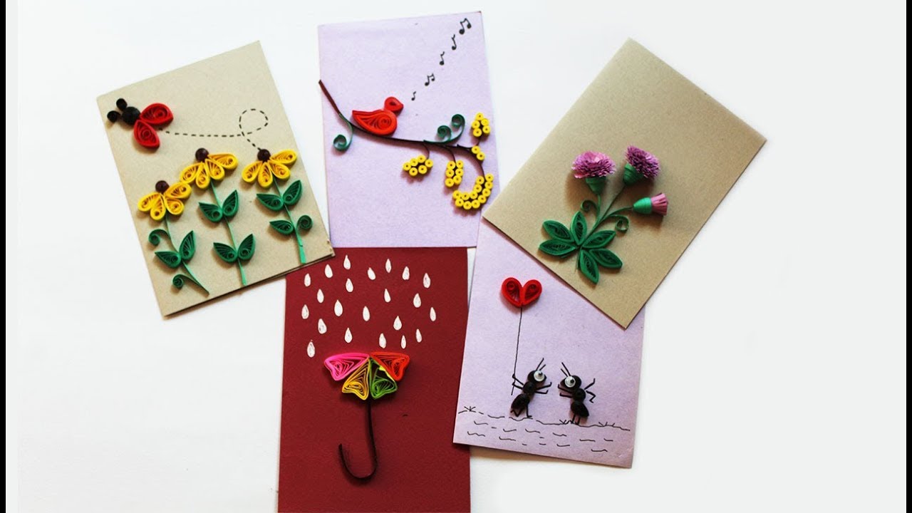 5 Easy Paper Quilling cards | Quilling designs for beginners | Quilling Cards
