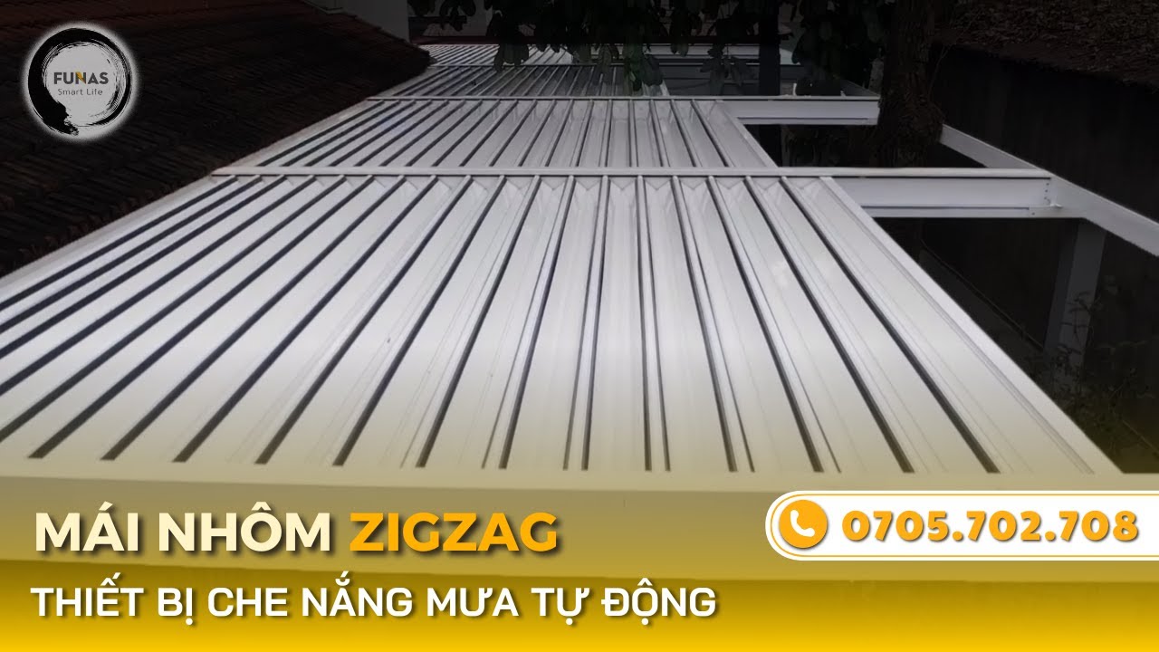Mái Nhôm Xếp Trượt Tự Động Dạng Zíc Zắc - Che Nắng Mưa Cho Sân Vườn, Ban Công, Giếng Trời ✅ Funas