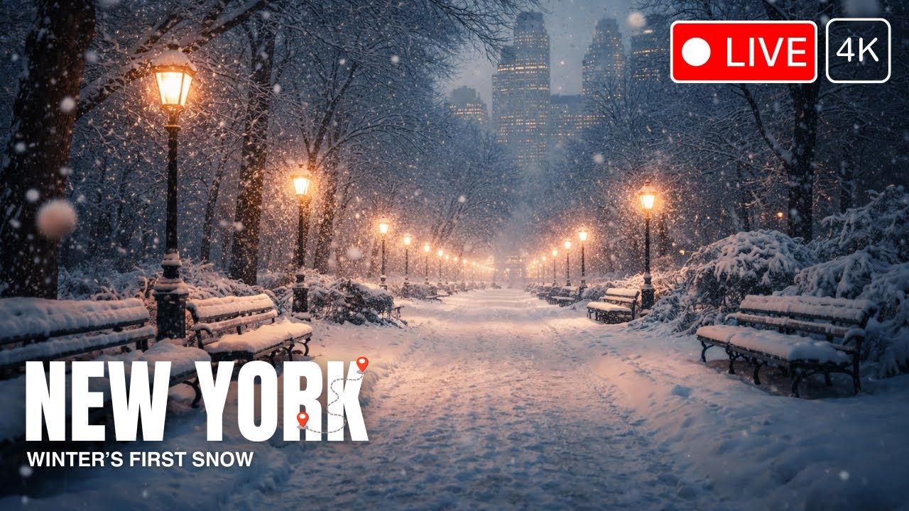 ❄️ Live Snowfall Walk in Central Park NYC | Magical Winter Evening Ambience
