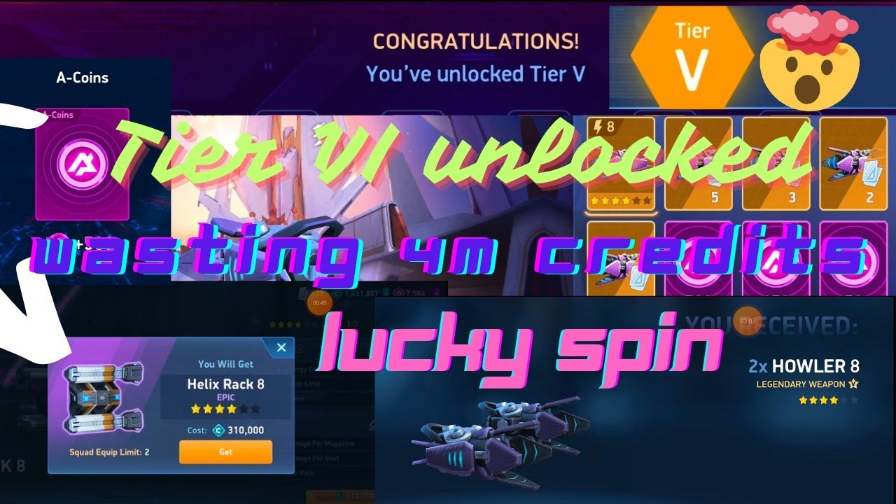 Mech Arena: Lucky Spin ,Wasting 4000000 Credits 500 A-coins + Rare Weapon, !! 🧐