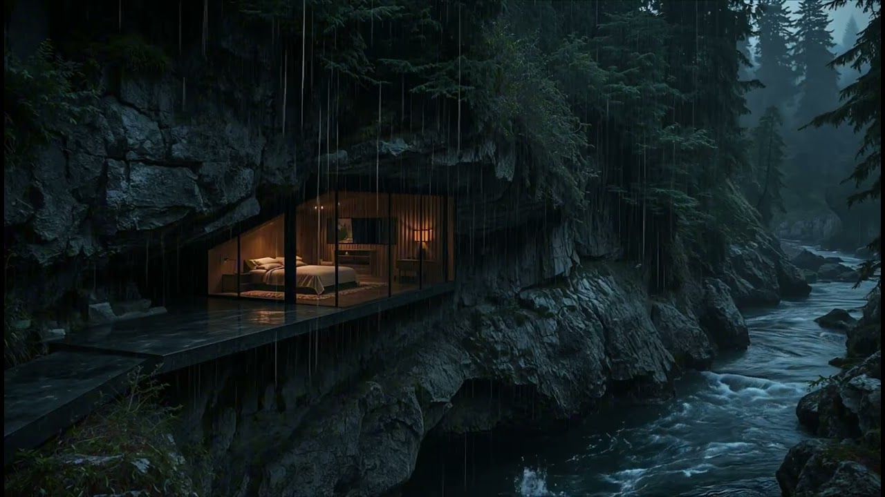 Rain & River Sounds for Sleep & Relaxation – Forest Gorge Evening | No Thunder