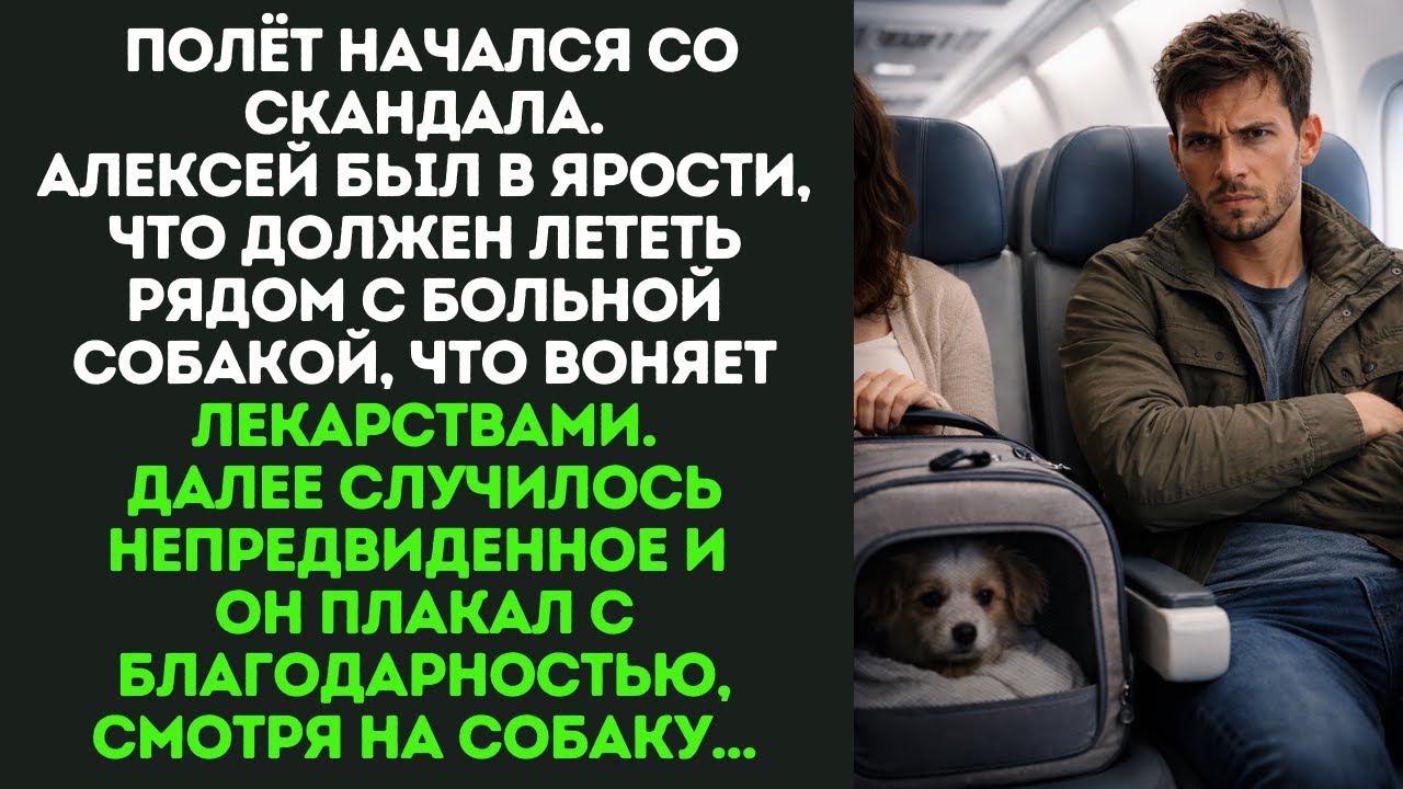 Полёт начался со скандала.Алексей был в ярости, что должен лететь рядом с больной собакой,что воняет