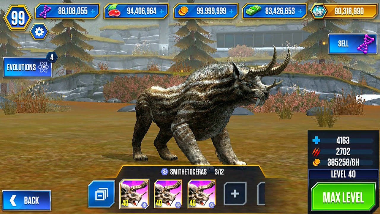 UNLOCK SYNTHETOCERAS VS SMITHETOCERAS VS SMILODON MAX LEVEL 40 | JURASSIC WORLD THE GAME