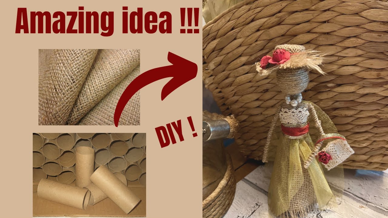 * Beautiful Jute craft doll *  How to decorate doll from jute & empty toilet roll