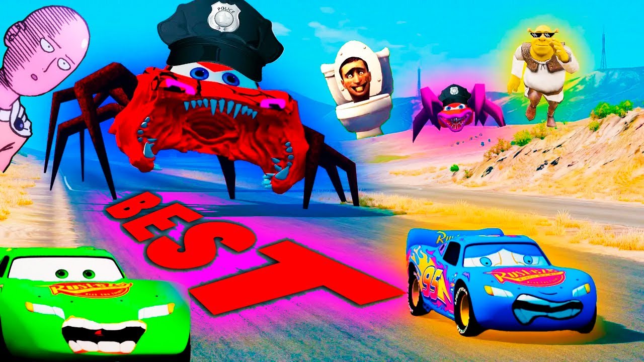 Lightning McQueen's Epic Monster Encounters | Best Moments & Daring spider Escapes in BeamNG.Drive