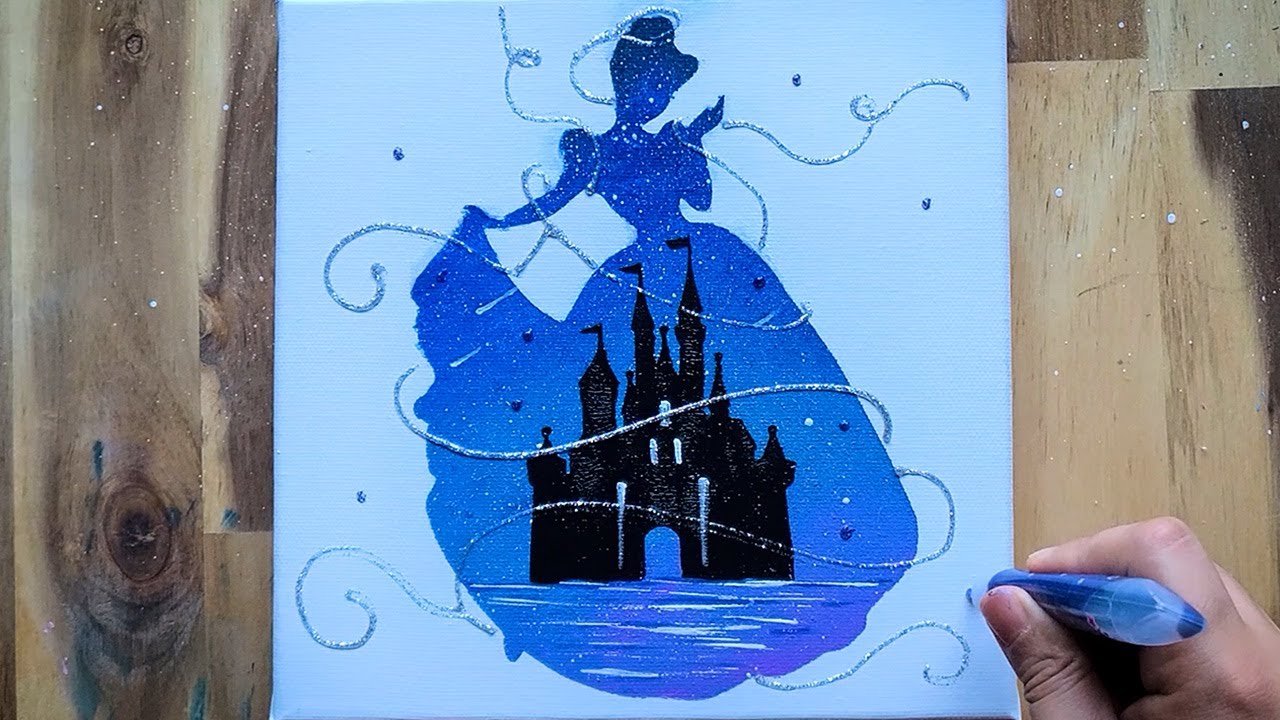 Disney Cinderella | Silhouette Art | Easy Acrylic Painting on Canvas | Daily Challenge #11