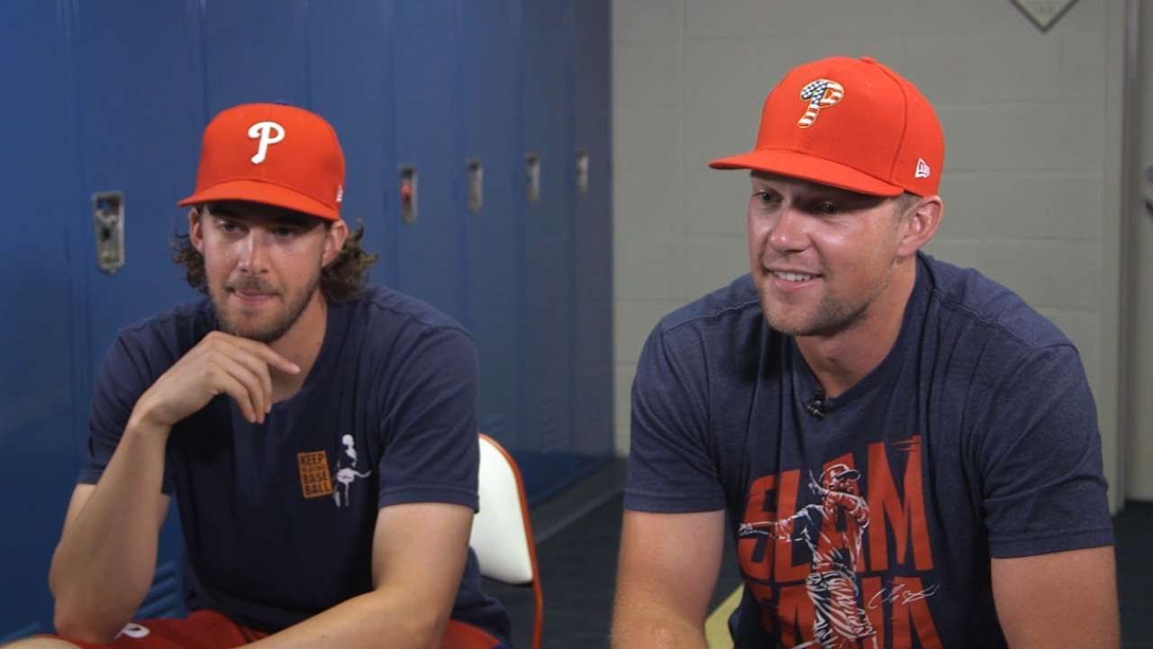 Young fan interviews Rhys Hoskins and Aaron Nola