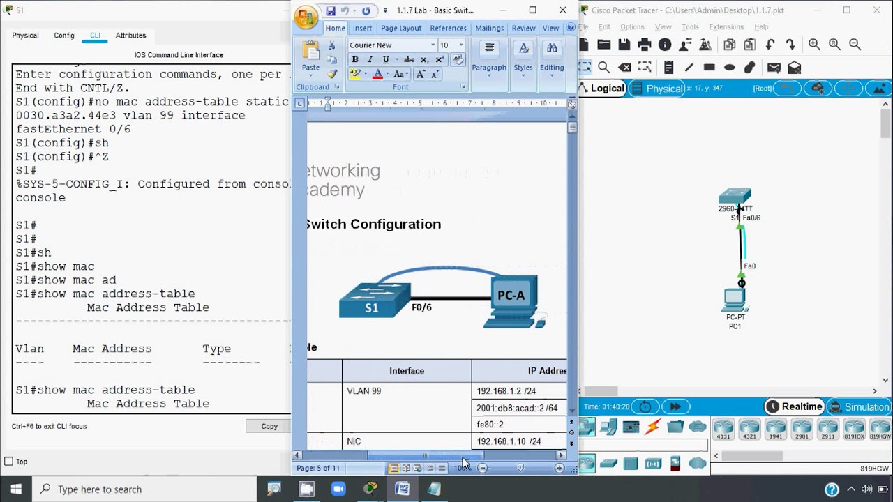 1.1.7 Lab - Basic Switch Configuration
