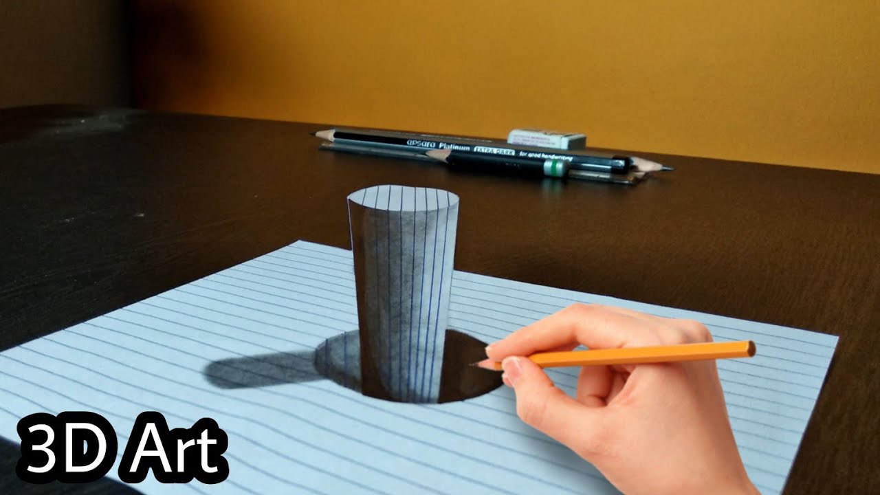 Cylinder In Hole | 3D Trick Art | Realistic | Cylinder Illusion In Deep Hole | Line Paper 3dart