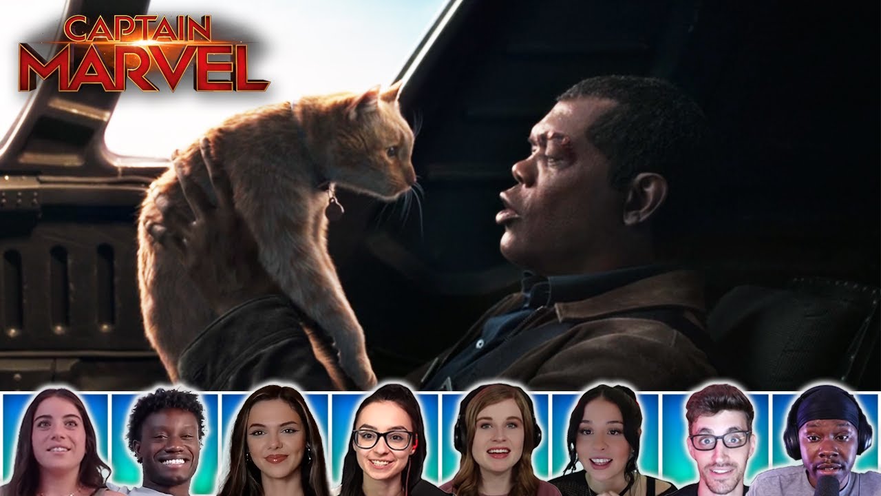 Reactors Reactions to NICK FURY SCRATCHED BY FLERKEN | Captain Marvel (2019)