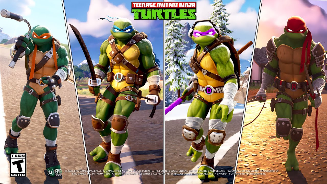 Fortnite TMNT Ninja Turtles Skins GAMEPLAY & Item Shop (Leonardo, Donatello, Raphael & Michelangelo)