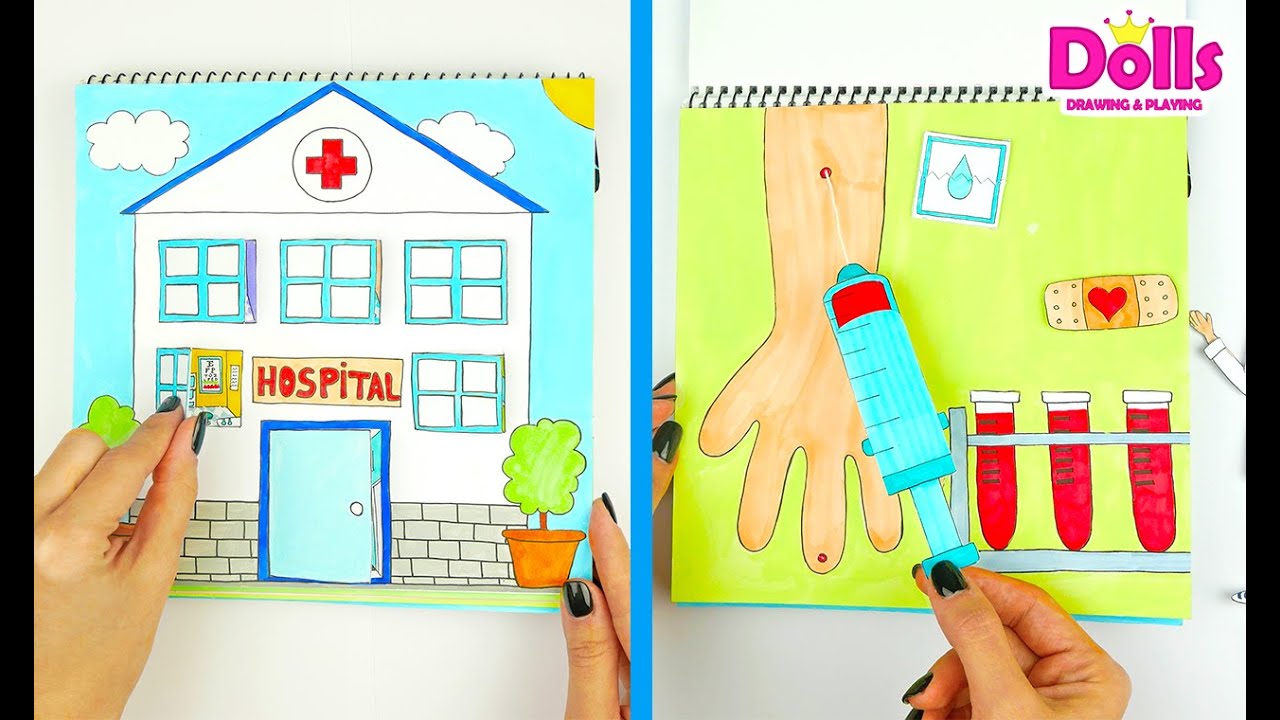 БОЛЬНИЦА В АЛЬБОМЕ ИЗ БУМАГИ ИГРАЕМ В ДОКТОРА ИГРЫ ДЛЯ ДЕТЕЙ