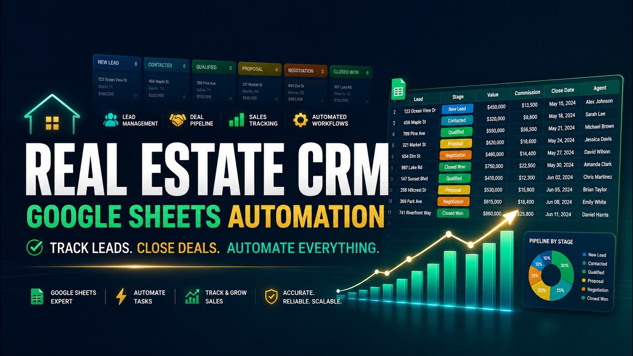 Real Estate Pipeline CRM in Google Sheets | Automated Lead Tracker & Sales Dashboard