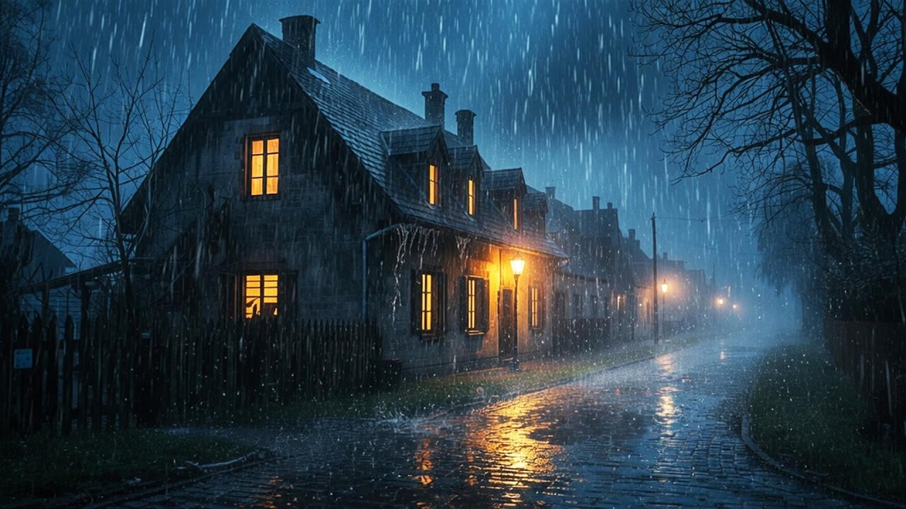 9 Hours Rainy Night Village Ambience 🌧️ Cozy Cottage in the Rain | Relaxing Sounds for Sleep & Study