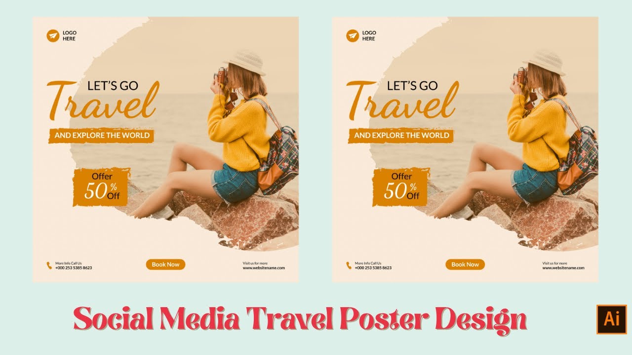 How to Design Social Media Travel Poster Design in Illustrator | Travel Flyer Design in Illustrator