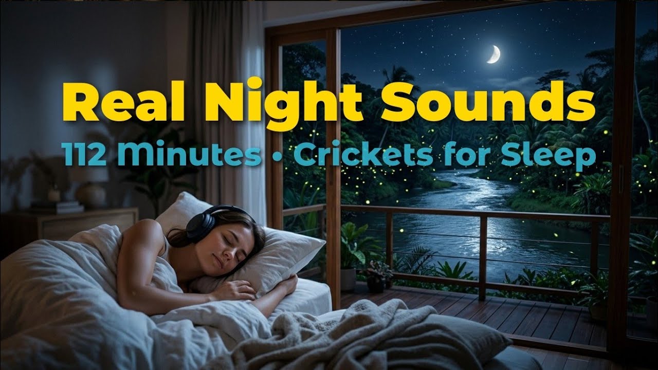 Crickets & Flowing River at Midnight for Sleeping | 112 Min Real Night Nature Sounds