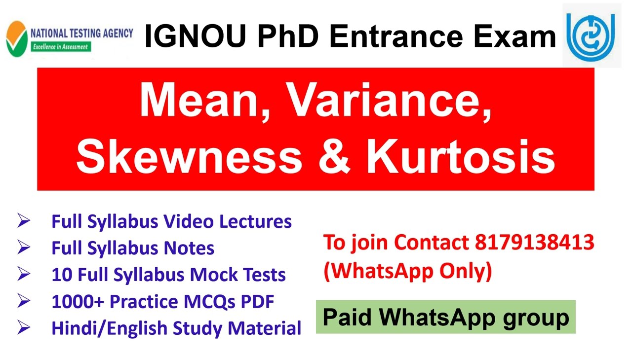 IGNOU PhD Entrance Exam 2021| Mean, Variance, Skewness & Kurtosis | Research Methodology