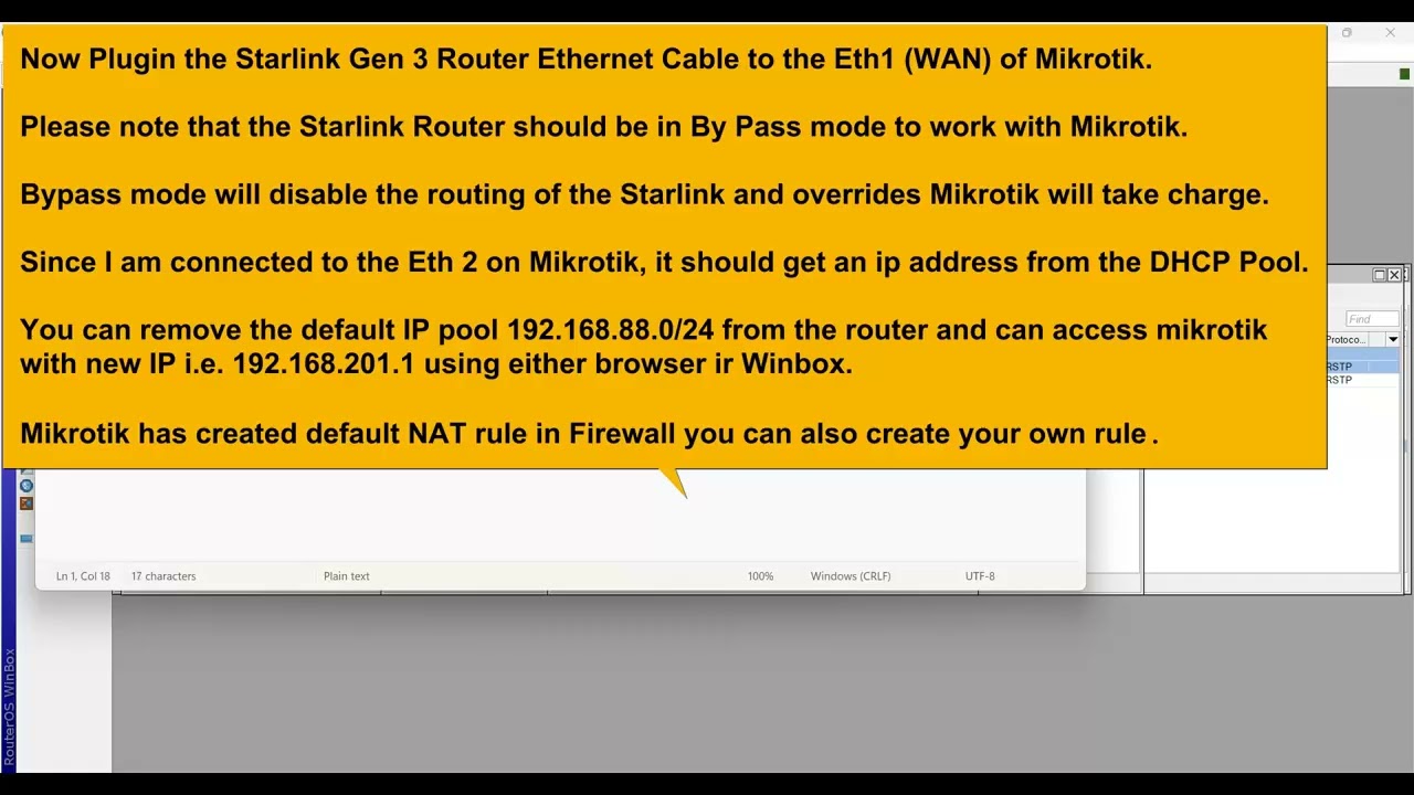 Mikrotik Router Configuration with Starlink Router.