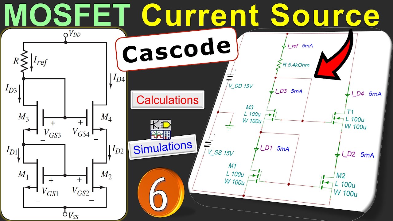 MOSFET Cascode Current Source 🌟 Calculations & SPICE Simulations 💡 Example 6