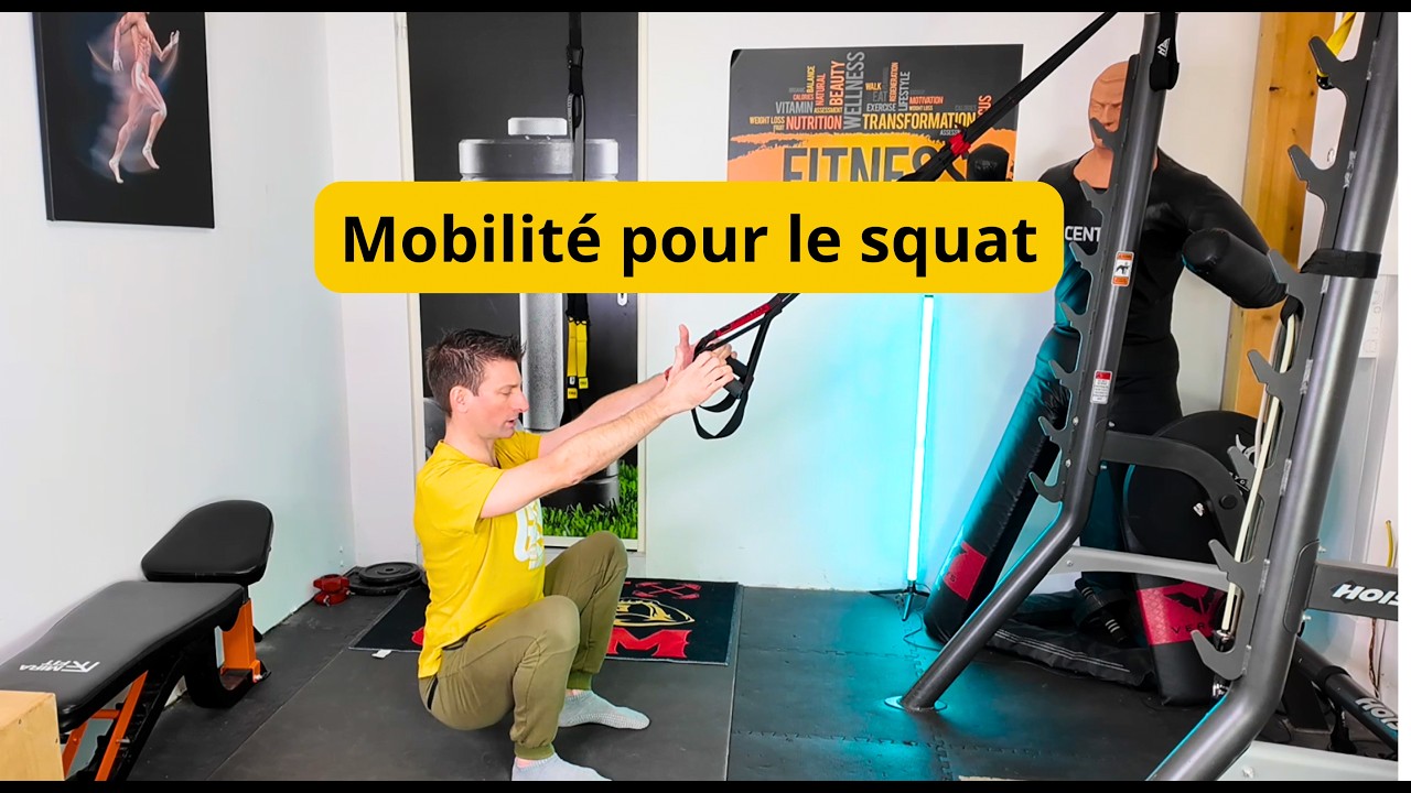 Stretching pour gagner en amplitude au squat, avec TRX