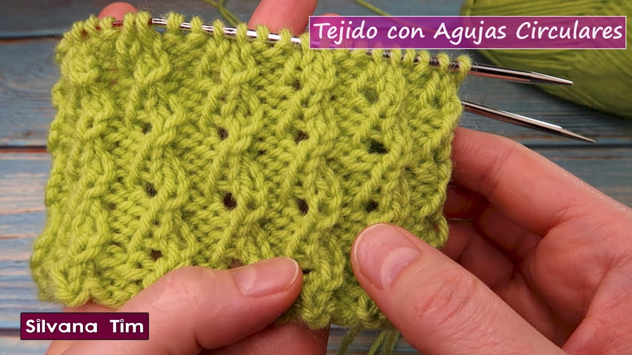 PUNTOS A DOS AGUJAS: Hermoso Punto Calado en circulo tejido con agujas circulares № 1077