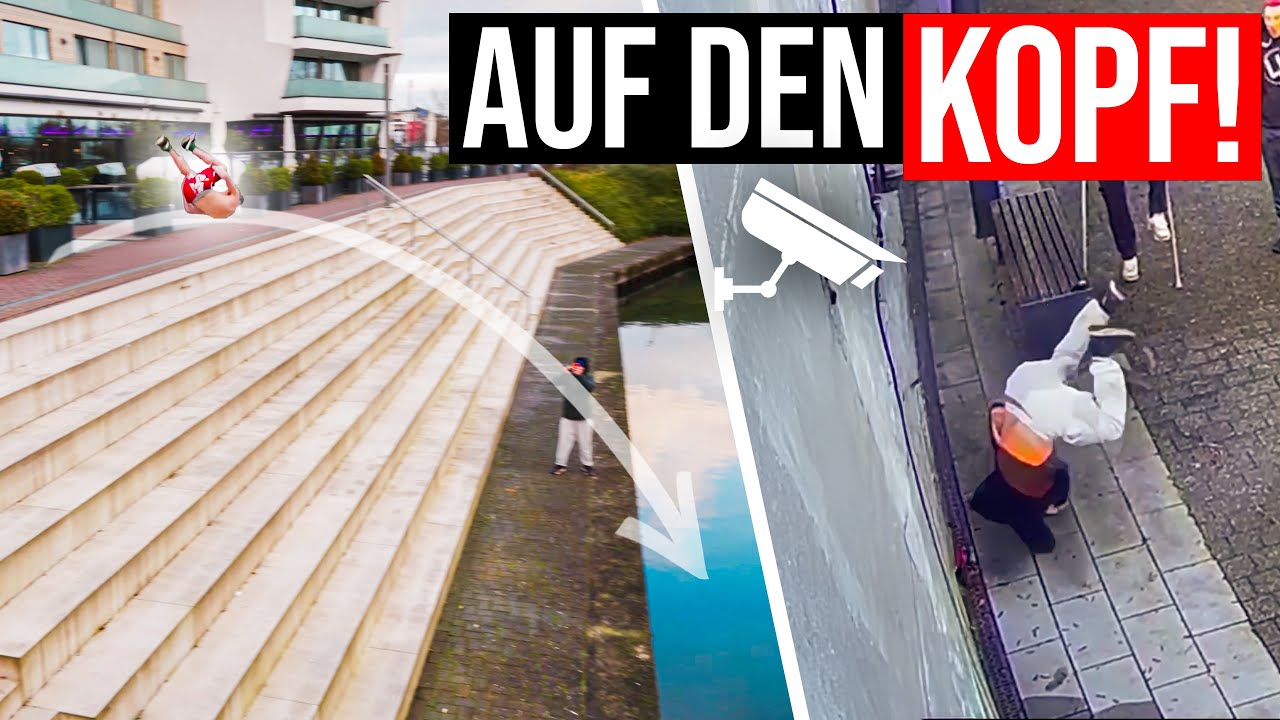 Überwachungskamera filmt HEFTIGEN Parkour FAIL! & Im TANGA über die EISBAHN?! | Full Send in Kleve