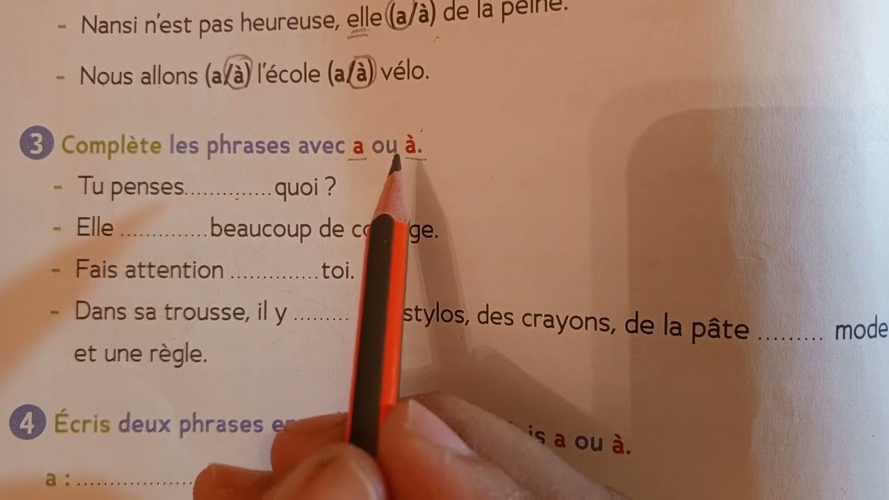 CE1: Orthographe à/a page 18 cahier d' activités Le trésor des mots