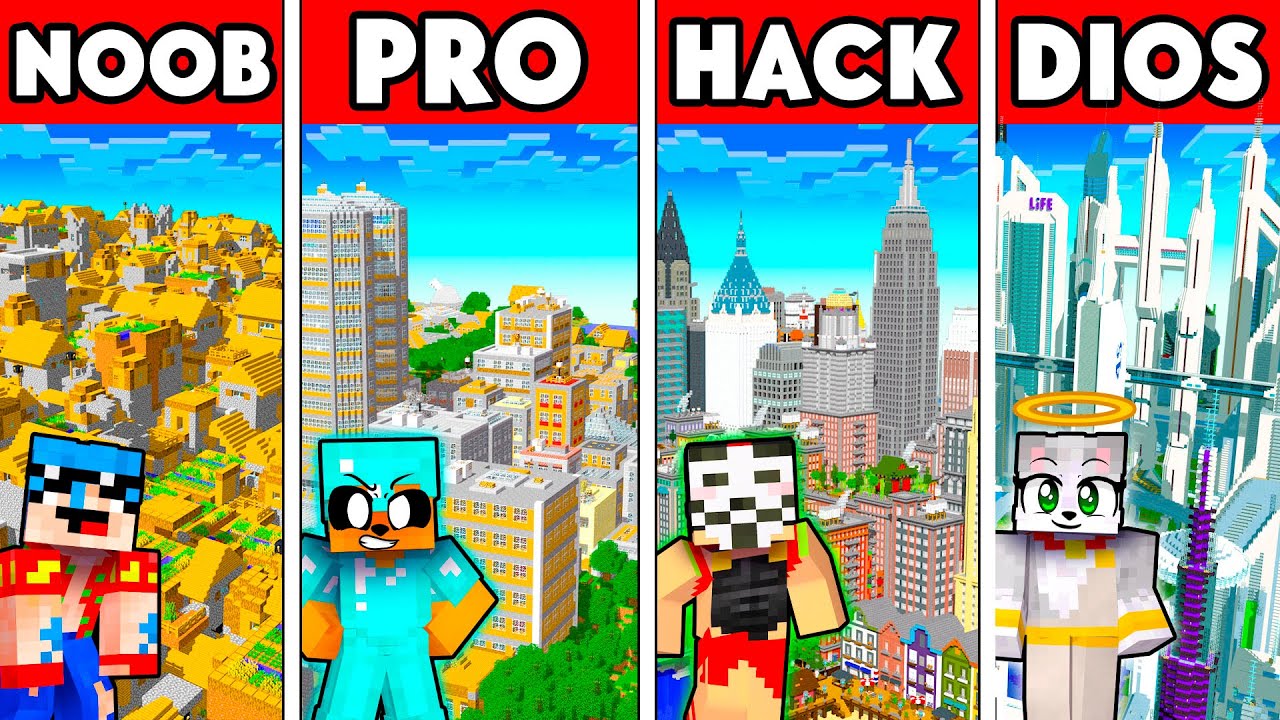 Hago TRAMPAS con HACKS en una BATALLA de CONSTRUCCI&Oacute;N de MINECRAFT 😂 NOOB vs PRO vs HACKER vs DIOS