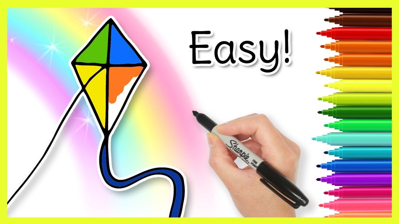 Easy KITE Drawing! Lesson and Kids Coloring Book