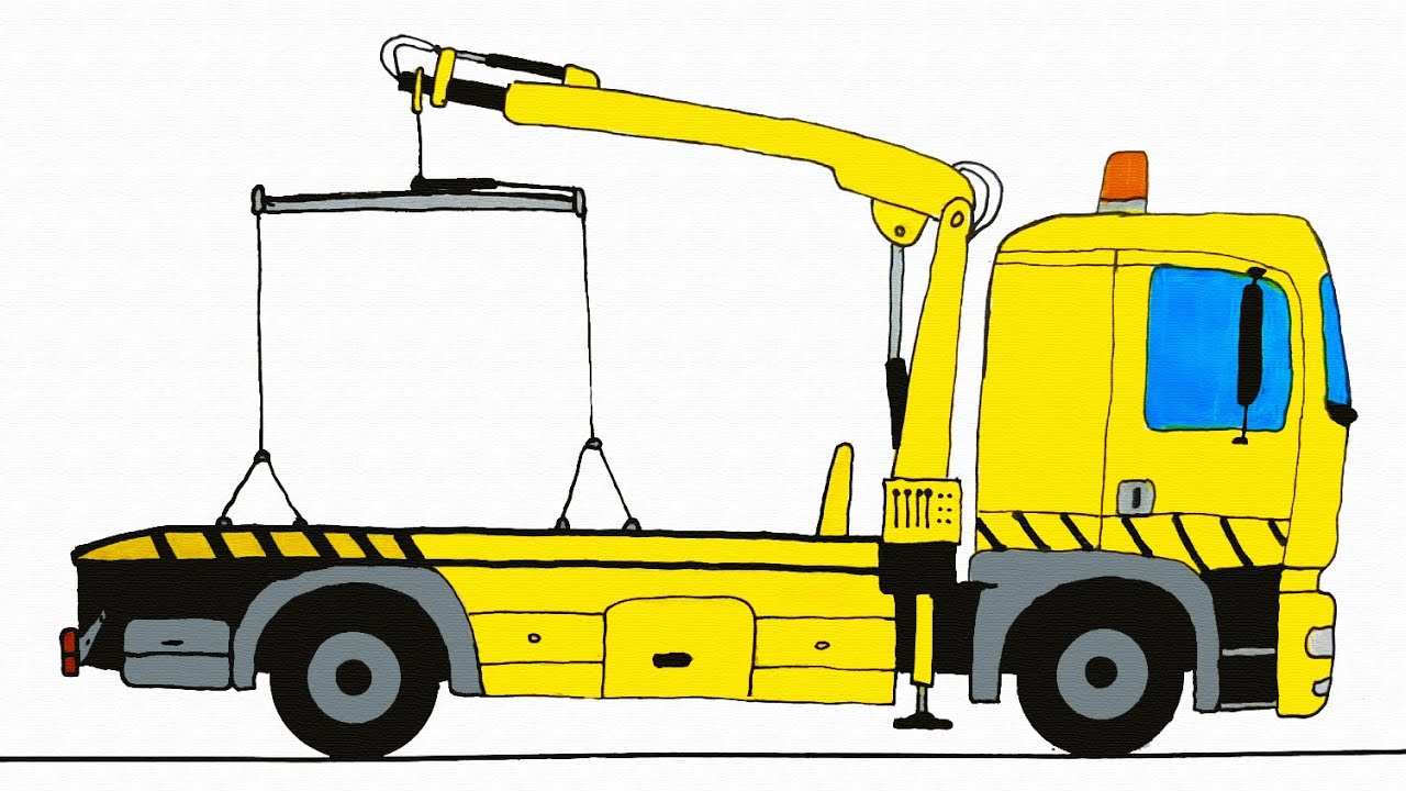 How to easy drawing Tow Truck for Kids - Children's Coloring Book with Paiting